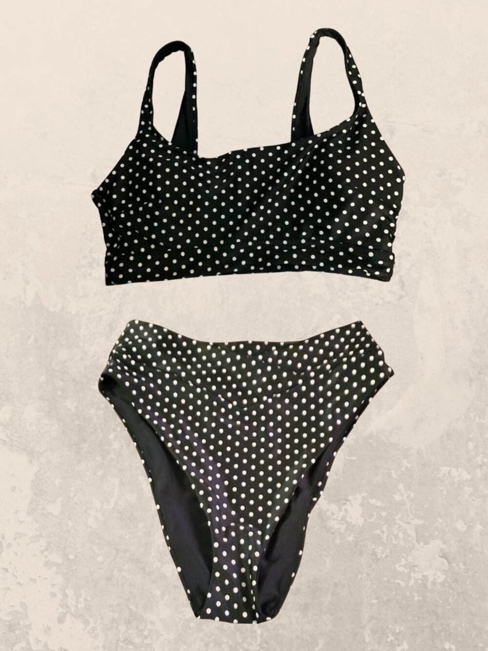 Aerie Polka Dot Bikini Set Black and White (Size L)